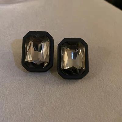 China Fashion Vintage 925 Sterling Silver Pin Geometric Square Stud Earrings Personality Punk Rhinestone Crystal Earrings for sale