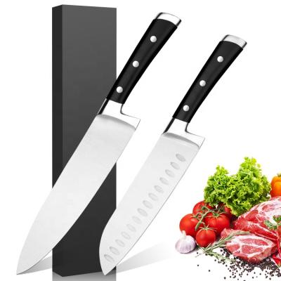 China Viable Chinese Manufacturer Full Forged Full Tang German Steel Kitchen Knife Set Of 2 Santoku Knife And Chef Knife Set for sale