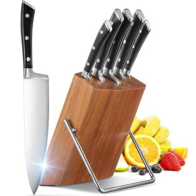 China Disposable 6-Piece Kitchen Knife Set With Wood Block , High Carbon Stainless Steel Cutlery Knife Block Set for sale