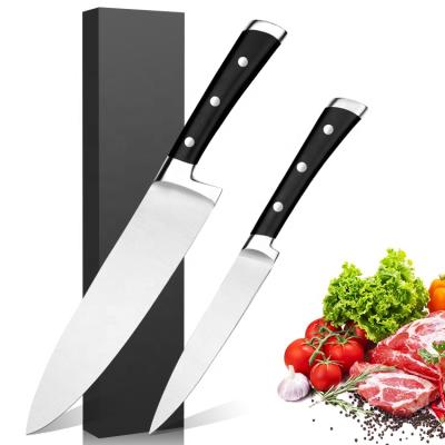 China Real Durable Ultra Sharp Forged Stainless Steel Full Flavor 2pcs Kitchen Chef Knife And Serving Knife Set for sale