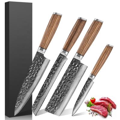 China Sustainable Handmade Damascus Steel VG10 Knife Set Wooden Handle Damascus Chef Knife Set for sale