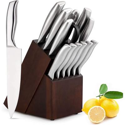 China Amazon Hotsale Disposable Hollow Handle Kitchen Knife Set 14 PCS, Super Sharp, Upgraded Antirust Cutlery Knife Set With Wooden Block for sale