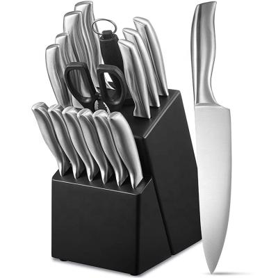 China Disposable 16 Pieces High Carbon Kitchen Knife Cutlery Stainless Steel Set With Hardwood Block, Forged Hollow Knife Set for sale