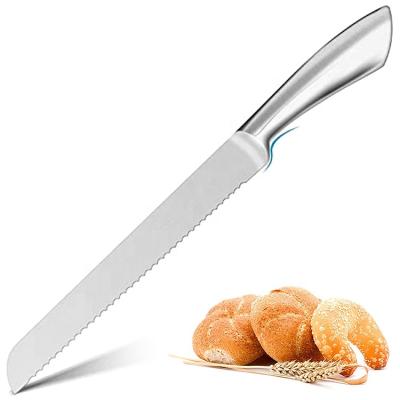 China Durable 8inch Stainless Steel 430 Hollow Handle Serrated Bread Cutting Knife for sale