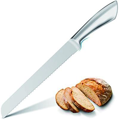 China Sustainable Popular Amazon Stainless Steel Kitchen Knife 430 Handle Serrated Hollow Bread Knife for sale