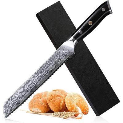 China Viable Ultra Sharp Handle Group of Ten Bread Slicing Knife VG10 67 Seats Damascus Steel Serrated Bread Knife 8 Inch for sale