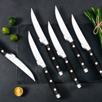 China German High Carbon Steel Serrated Viable Full Tang Handle Steak Knives Blade Set of 6 for sale