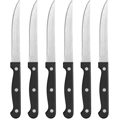 China Durable 6 Pieces Serrated Steak Knife Stainless Steel Sets Wood Handle for sale