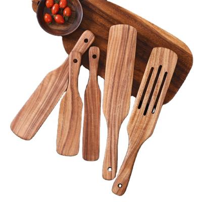 China Sustainable Teak Spatula Utensils Set Kitchen 5pcs Natural Wood Spurtles Set for sale