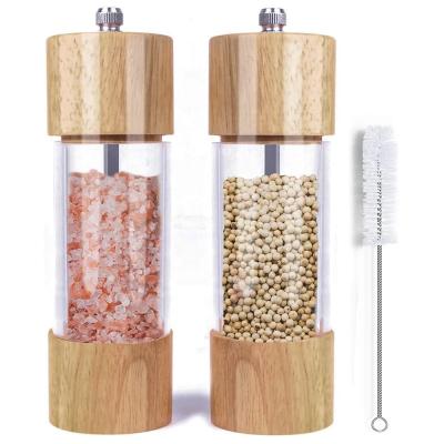 China 2 Pack Window Manual Sustainable Acrylic Visible Salt and Pepper Mills and Cleaning Brush, Wooden+Acrylic Spices Mill Grinding for sale