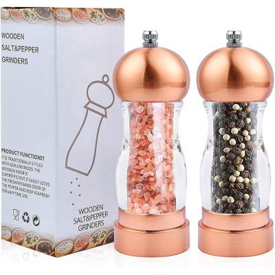 China 2 Pack Viable Grinder Set - Rose Golden Color Acrylic Pepper Mill 6 Inch Refillable Salt and Pepper Grinders for sale