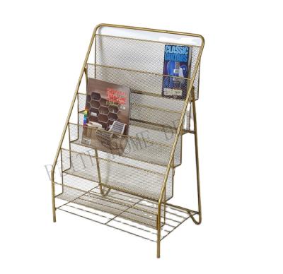 China Hot Selling Morden Gold Metal Wire Book Magazine Display Stand Racks For Home Or Office for sale