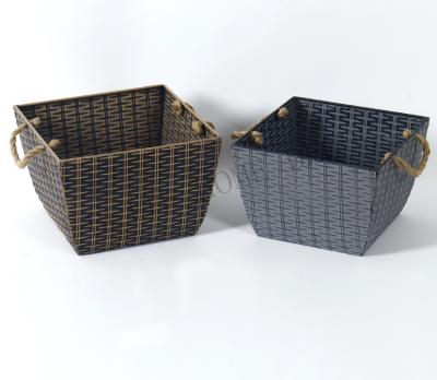 China Morden New Product Plastic Rattan Shape Basket Picnic Storage Basket With Rope Handle for sale