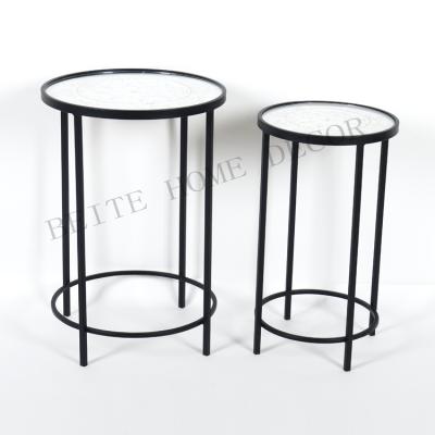 China Nesting Living Room Side Table (Other) Modern Adjustable Metal Cafe With Glass Top And Carved Board for sale