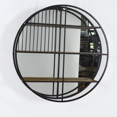 China Storage Mirror Furniture Home Decor Round Wall Shelf Floating Shelf With Mirror for sale