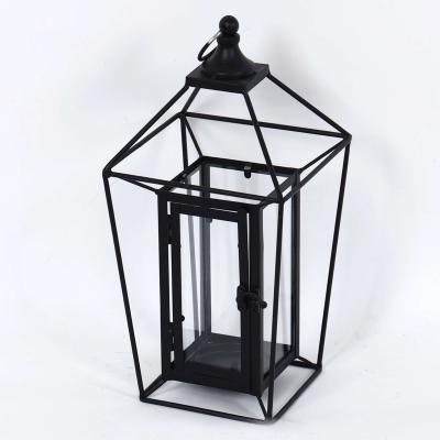 China Home Decorative Metal Tealight Retro Glass Lantern Candle Holder Interior for sale