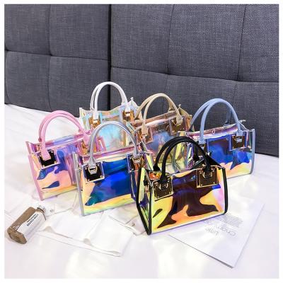 China Fashion 2pcs Moq Fashion Women Shoulder Bag Jelly Clutch Purse Transparent Clear Handbag for sale