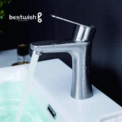 China Hot 304 Stainless Steel Basin Faucet Single Hole Cold Water Vanity Basin Mixer Bathroom Faucet Faucet for sale