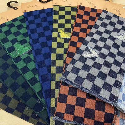 China New breathable custom pattern denim, lattice jacquard fabric, custom pattern fashion, a variety of color plaid options, washed and unwashed for sale