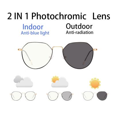 China Metal Polygon Designer Frames Anti-Radiation Photochromic Glasses For Women Men for sale