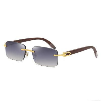 China Fashion Sunglasses Buffalo Horn Rimless Wooden Sunglasses For Men for sale