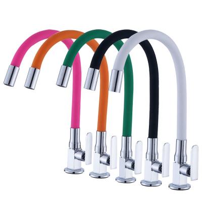 China Thermostatic Faucets Jooka Polish Hose Long Neck Color Flexible Hose Single Cold Hose Kitchen Sink Chrome Faucet for sale