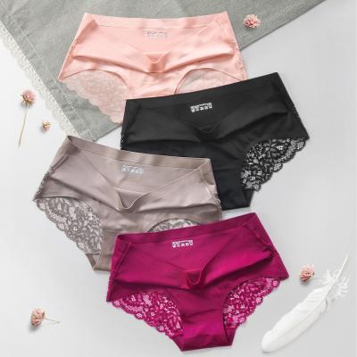 China Women's Breathable Underwear Ladies Satin Lace Panties Ice Silk Sexy Briefs Women's Seamless Panties Women's Underwear for sale