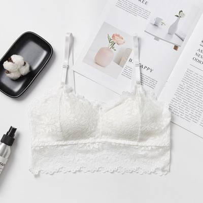 China Sexy Women's Breathable Bra Lace Embellish Back Underwear For Woman V Shape Bras With Breast Pads Wire Free Nylon Vest for sale