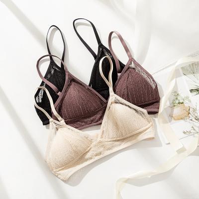 China Sexy Women's Seamless Triangle Bra Yarn Bondage Lace Thin Seamless Silk Bra Zero Cup Bra Zero Free Breathable Ladies Bra for sale