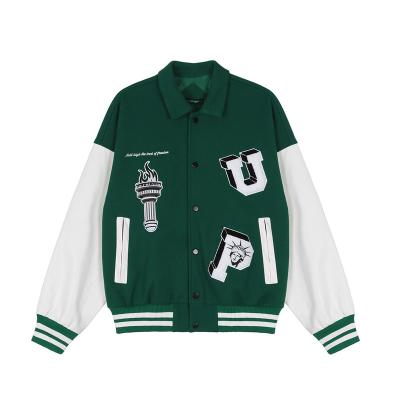 China Street Viable Trend New Hip Hop Custom Loose High Quality Pu Quilting Color Matching Embroidery Baseball Varsity Loose Jacket for sale