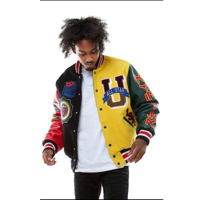 China Viable custom made custom made varsity jacket leather sleeve black /white sleeve wool body varsity jacket leather varsity jacket for sale