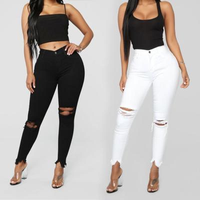 China Women's Drop Breathable Clothing 2021 High Waist Stretch Enim Pants Asymmetric Skinny Ripped Women Jeans for sale