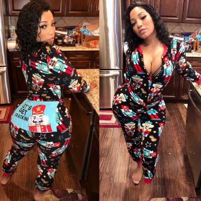 China Custom Christmas QUICK DRY Pajamas Winter Print Adult Onesie Sleepwear Women Pajamas Women Christmas Onesie for sale