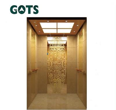 China Gots 630kg Passenger Residential Elevator Price Residential Elevators Mirror Stainless Steel Cabin Luxury Golden Design for sale