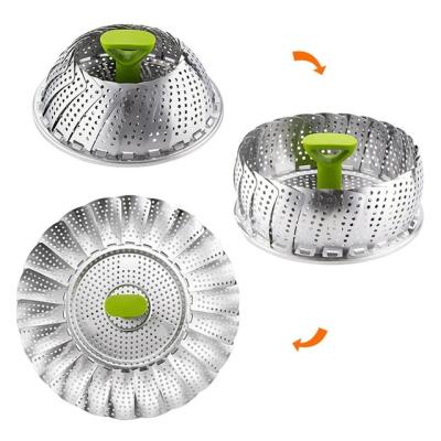 China High Quality Dish Steamer Stainless Steel Food Steamer Basket Viable Folding Mesh Vegetable Cooker Steamer Expandable Pannen Kitchen Tool for sale