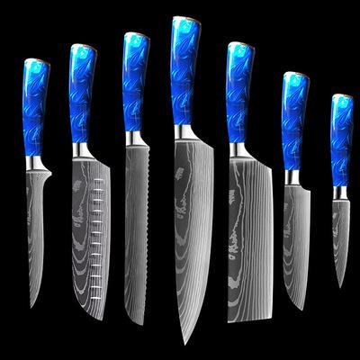 China Viable Factory Wholesale Stainless Steel Kebab Slicer Knife Blue 10 Pcs Damascus Slicing Knife Set for sale