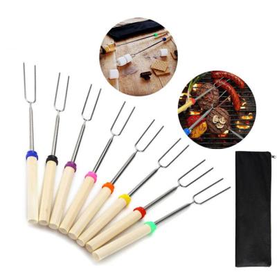 China Ambient BBQ High Quality Custom Marshmallow Stick Roasting Wooden Strong Fork For BBQ Tools for sale