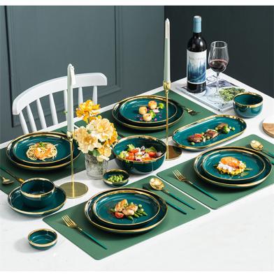 China Sustainable Ceramic Dinner Dishes Dinnerware Set Dish Luxury Green Food Dish Set Salad Soup Bowl Dish And Bowls Set For Restaurant Hotel for sale