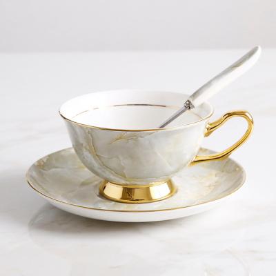 China Sustainable hotsell ceramic cup and saucer with gold rim and handle color glaze for sale