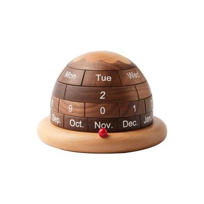 China Creative wooden flip calendar semicircle vintage desk calendar furniture simple home office decoration for sale