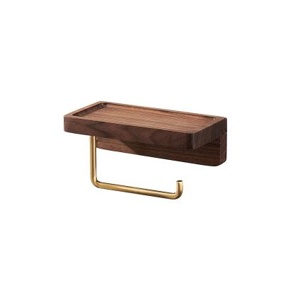 China Modern Toilet Paper Holder With Black Walnut Wood Shelf For Bathroom for sale