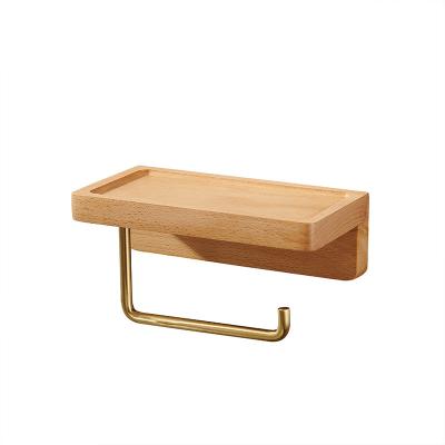 China Modern Luxury Bathroom Wall Mounted Hand Toilet Paper Holder Dispenser With Phone Shelf Wooden Cloth for sale