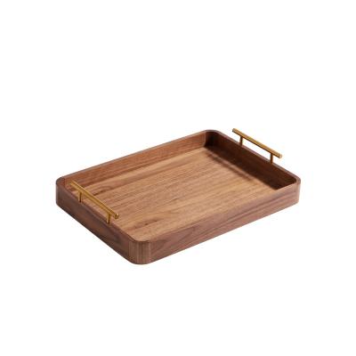 China Living Room Nordic Wooden Creative Household Tray Rectangular Wooden Serving Tray With Stainless Steel Handle 02 for sale