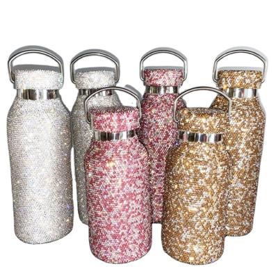 China Minimalist CY Custom Rhinestone Coffee Mug Stainless Steel Water Bottle Women Festival Gift Drinking Mug Set Crystal Diamond Thermos Bottle for sale