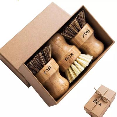 China 100% Biodegradable Sustainable Palm Sisal Pot Brush Bamboo Around 3 Pack Mini Dish Brush Cleaning Pots Kitchen Bamboo Washing Brush for sale