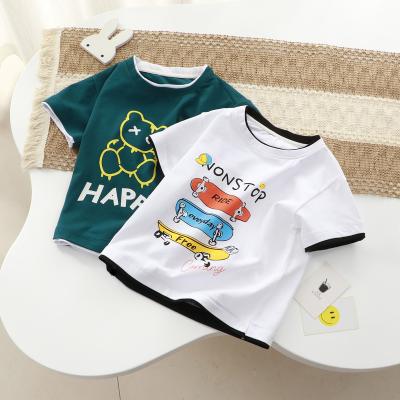 China 2023 anti-shrink top selling products for children T-shirt with fake two pieces of short sleeve fashion kids summer clothes 2023 for sale