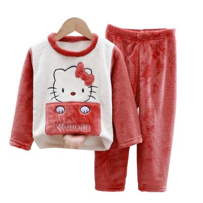 China Cotton 100% Loose Wholesale Kids Pajamas Flannel Fleece Pajamas Set Warm Sleepwear Cartoon Animals Kids Winter Clothing Children for sale