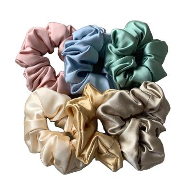 China 2020 Solid Color Silk Hair Scrunchies Fashionable Satin Hair Scrunchies Ties With Logo for sale