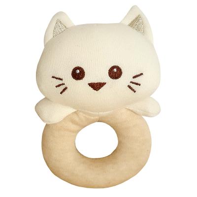 China Color Animal Soft Natural Organic Baby Cotton Lovely Safety Rattle Plush Round Rattle Toy All Age for sale