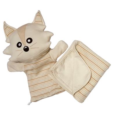 China New Design Lovely Safety Cotton Organic Natural Color Baby Hand Puppet With Big Blanket for sale